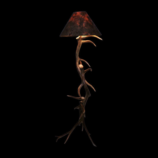 Elk antler floor lamp, 4 antler, on black background