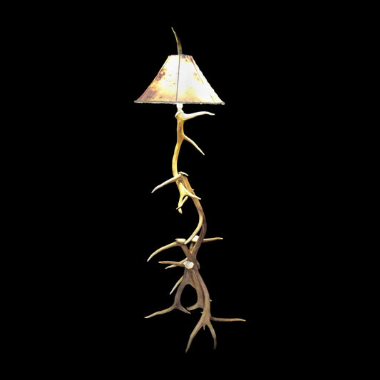Elk antler floor lamp, 5 antler, on black background