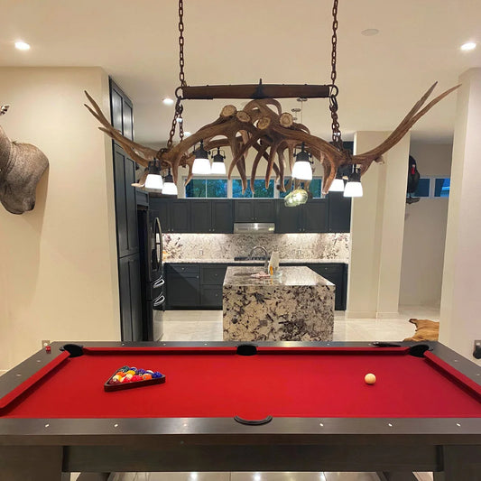 Elk Antler Pool Table / Rustic Bar Light or Long Table Chandelier With Antique “Single Tree”