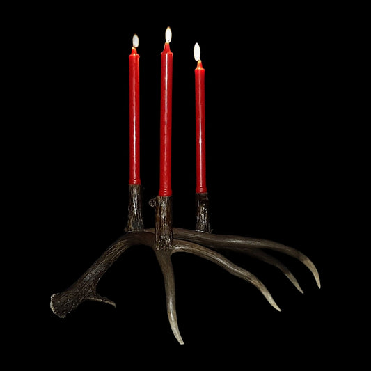 Deer antler candle holder on black background